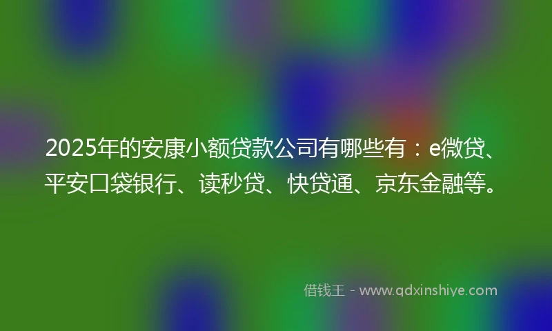 2025年的安康小额贷款公司有哪些有：e微贷、平安口袋银行、读秒贷、快贷通、京东金融等。