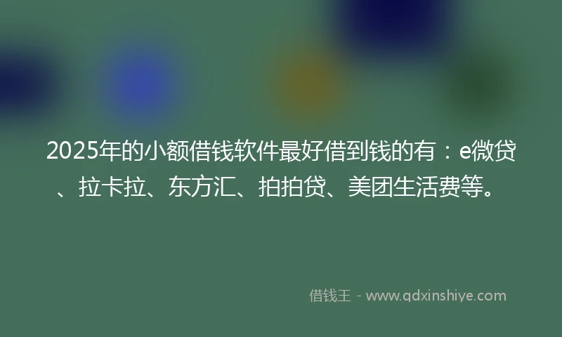 2025年的小额借钱软件最好借到钱的有：e微贷、拉卡拉、东方汇、拍拍贷、美团生活费等。
