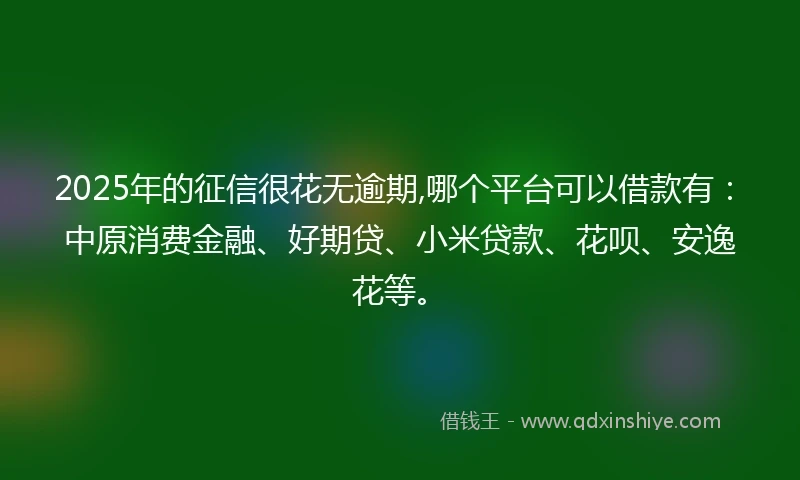 2025年的征信很花无逾期,哪个平台可以借款有：中原消费金融、好期贷、小米贷款、花呗、安逸花等。