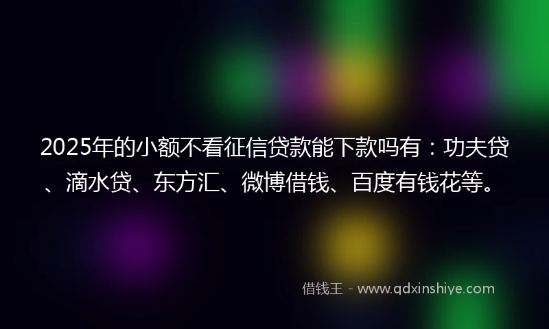 2025年的小额不看征信贷款能下款吗有：功夫贷、滴水贷、东方汇、微博借钱、百度有钱花等。