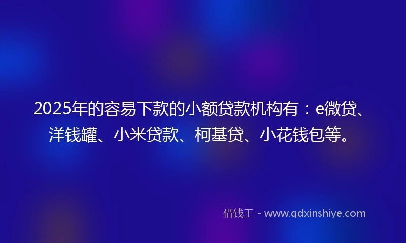 2025年的容易下款的小额贷款机构有：e微贷、洋钱罐、小米贷款、柯基贷、小花钱包等。