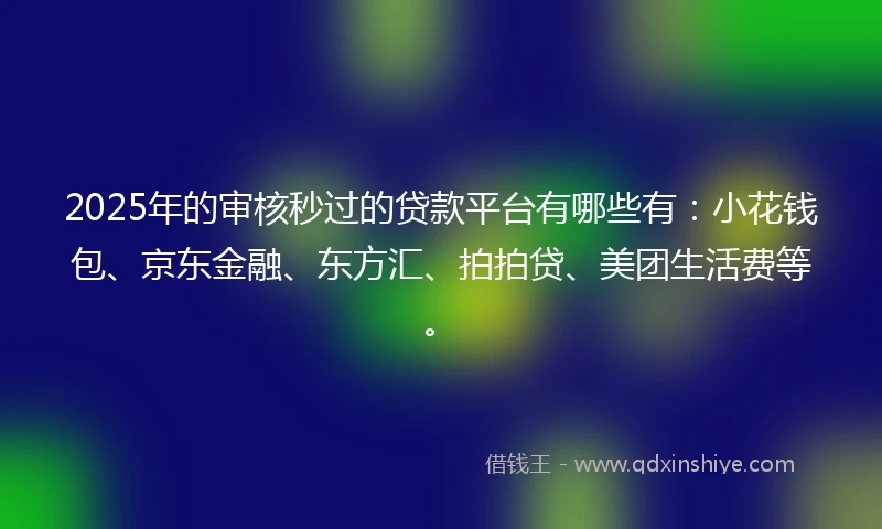 2025年的审核秒过的贷款平台有哪些有：小花钱包、京东金融、东方汇、拍拍贷、美团生活费等。