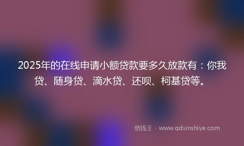 2025年的在线申请小额贷款要多久放款有：你我贷、随身贷、滴水贷、还呗、柯基贷等。