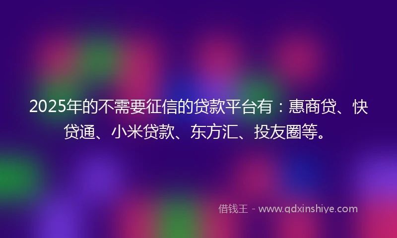 2025年的不需要征信的贷款平台有：惠商贷、快贷通、小米贷款、东方汇、投友圈等。