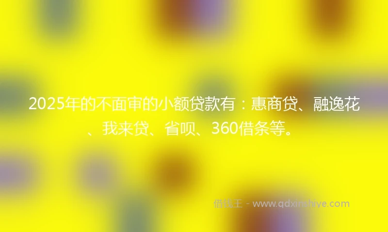 2025年的不面审的小额贷款有：惠商贷、融逸花、我来贷、省呗、360借条等。