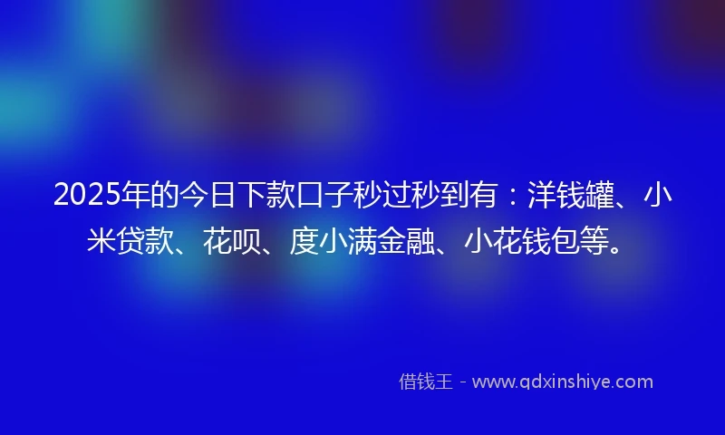 2025年的今日下款口子秒过秒到有：洋钱罐、小米贷款、花呗、度小满金融、小花钱包等。