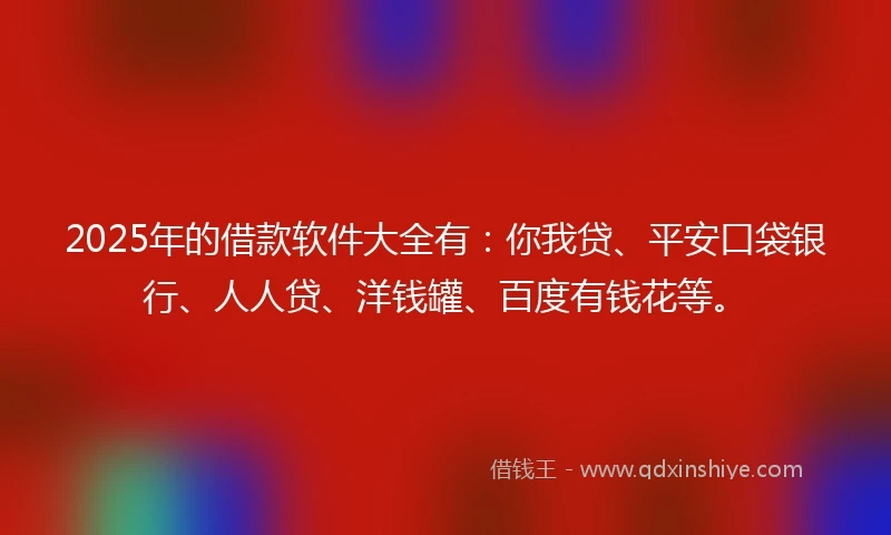 2025年的借款软件大全有：你我贷、平安口袋银行、人人贷、洋钱罐、百度有钱花等。