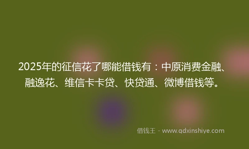 2025年的征信花了哪能借钱有：中原消费金融、融逸花、维信卡卡贷、快贷通、微博借钱等。