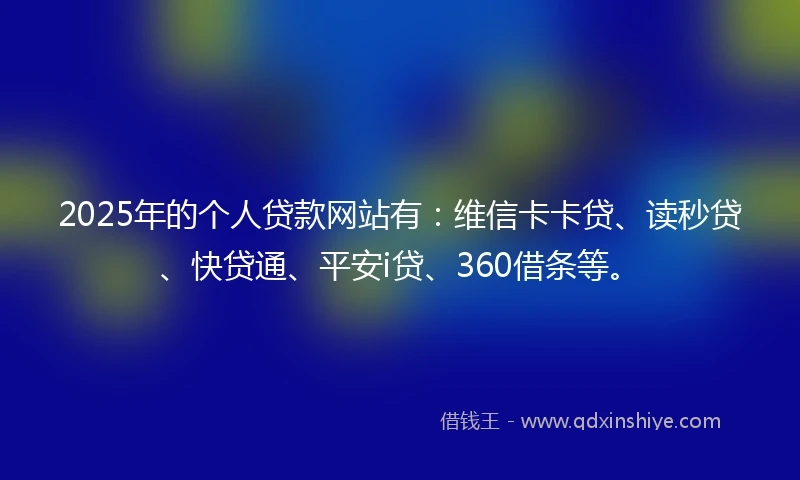 2025年的个人贷款网站有：维信卡卡贷、读秒贷、快贷通、平安i贷、360借条等。