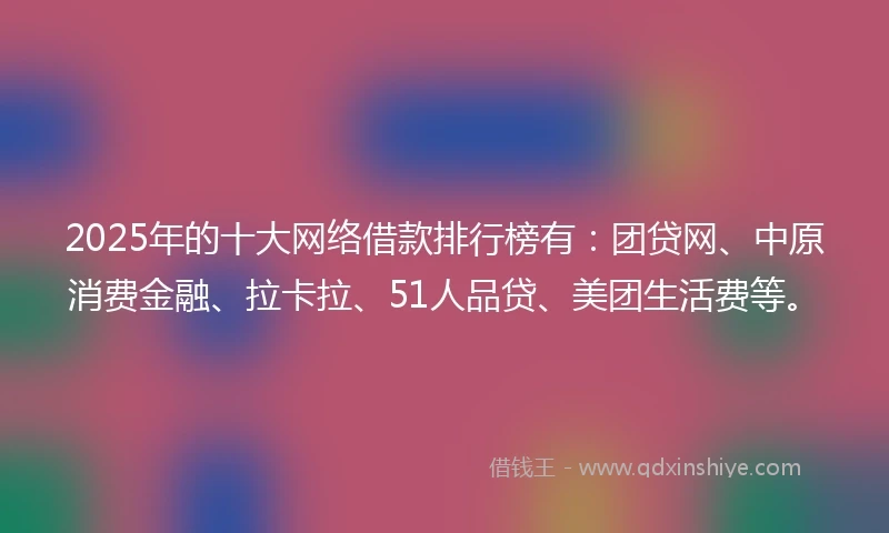2025年的十大网络借款排行榜有：团贷网、中原消费金融、拉卡拉、51人品贷、美团生活费等。