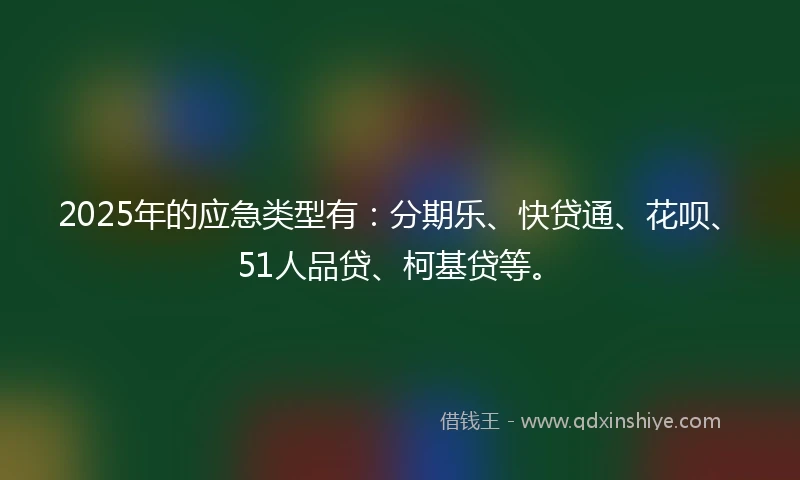 2025年的应急类型有：分期乐、快贷通、花呗、51人品贷、柯基贷等。