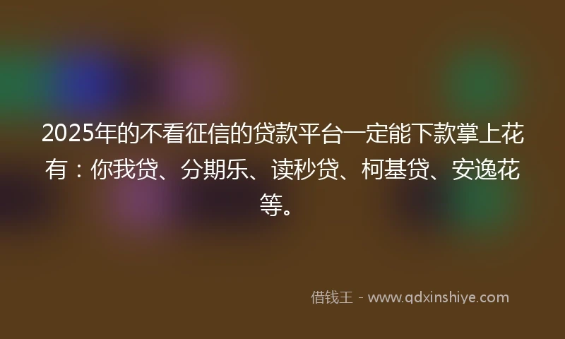 2025年的不看征信的贷款平台一定能下款掌上花有：你我贷、分期乐、读秒贷、柯基贷、安逸花等。