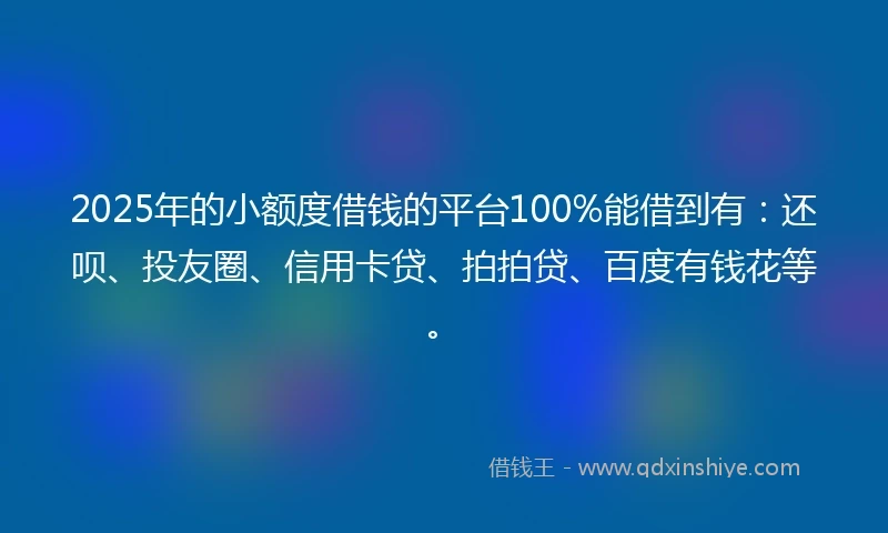 2025年的小额度借钱的平台100%能借到有：还呗、投友圈、信用卡贷、拍拍贷、百度有钱花等。