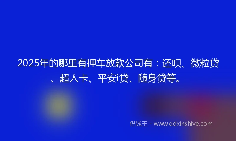 2025年的哪里有押车放款公司有：还呗、微粒贷、超人卡、平安i贷、随身贷等。