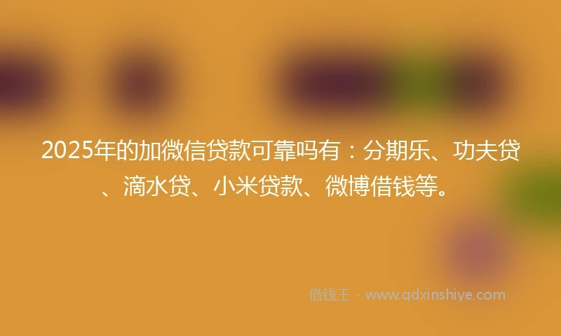 2025年的加微信贷款可靠吗有：分期乐、功夫贷、滴水贷、小米贷款、微博借钱等。