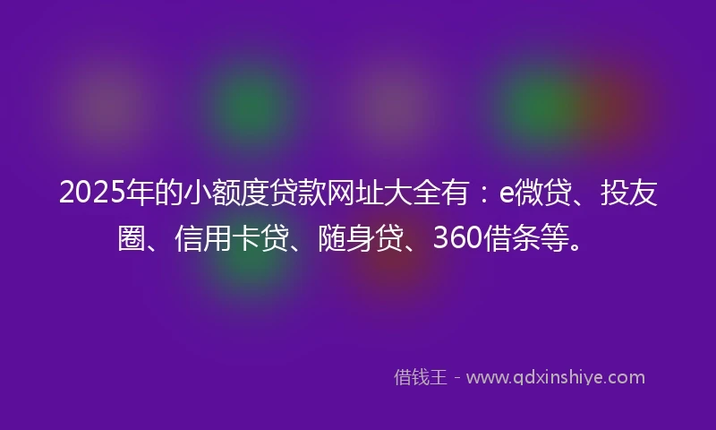 2025年的小额度贷款网址大全有：e微贷、投友圈、信用卡贷、随身贷、360借条等。