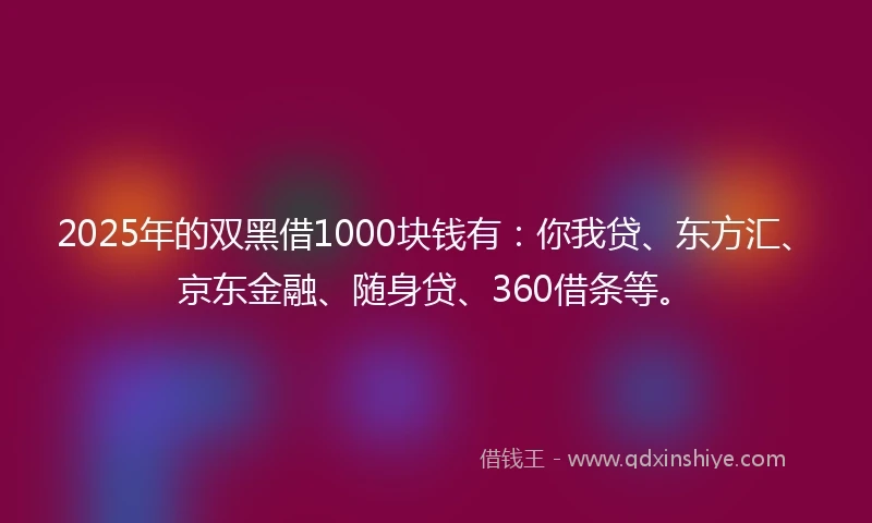 2025年的双黑借1000块钱有：你我贷、东方汇、京东金融、随身贷、360借条等。
