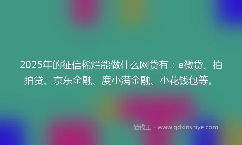 2025年的征信稀烂能做什么网贷有：e微贷、拍拍贷、京东金融、度小满金融、小花钱包等。