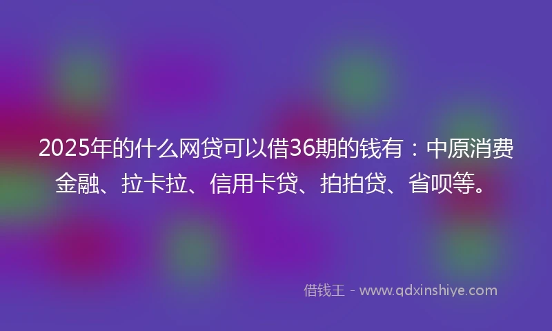 2025年的什么网贷可以借36期的钱有：中原消费金融、拉卡拉、信用卡贷、拍拍贷、省呗等。