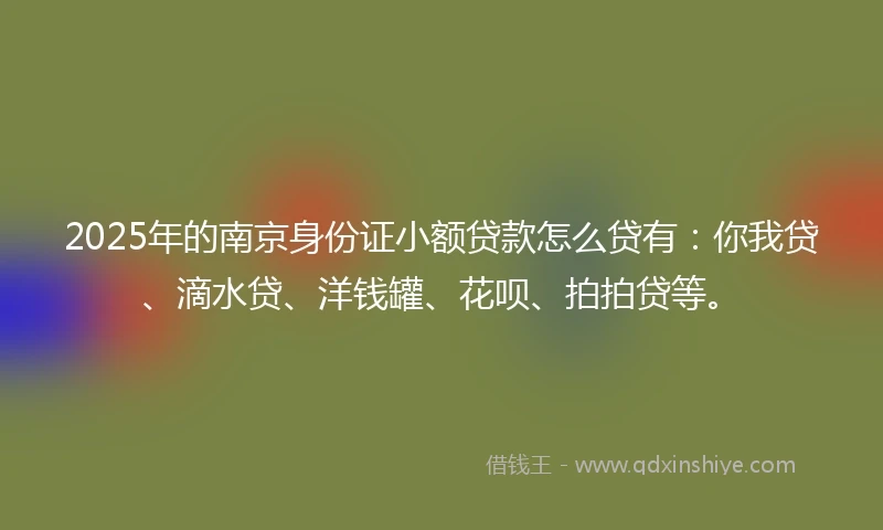 2025年的南京身份证小额贷款怎么贷有：你我贷、滴水贷、洋钱罐、花呗、拍拍贷等。