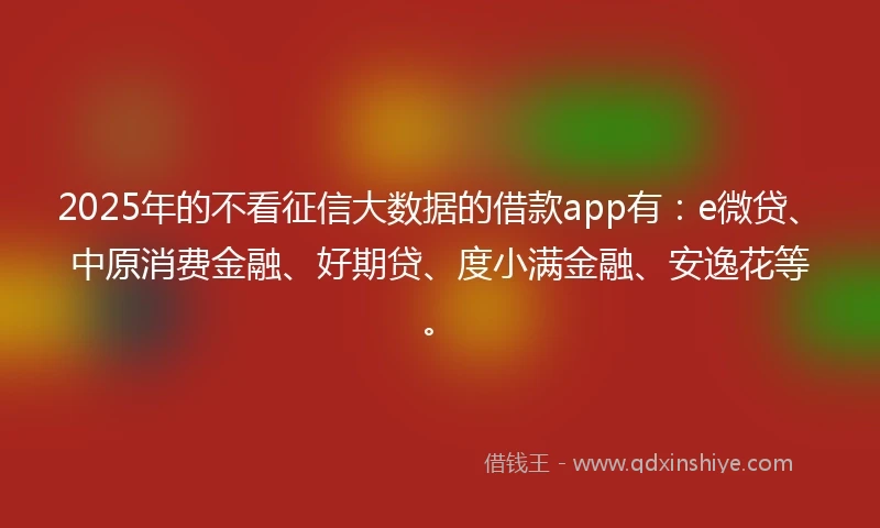 2025年的不看征信大数据的借款app有：e微贷、中原消费金融、好期贷、度小满金融、安逸花等。
