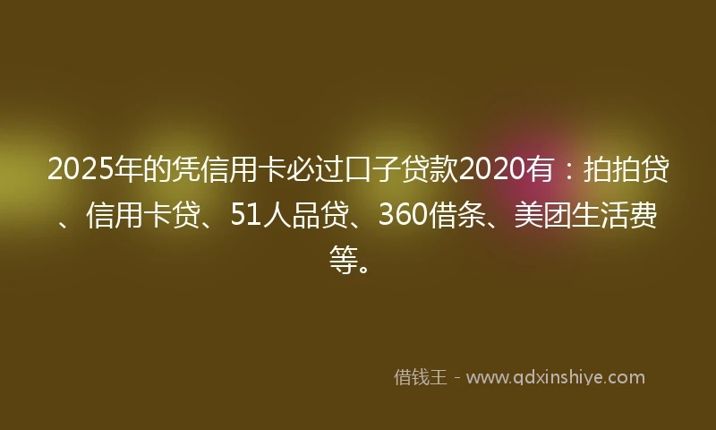 2025年的凭信用卡必过口子贷款2020有：拍拍贷、信用卡贷、51人品贷、360借条、美团生活费等。