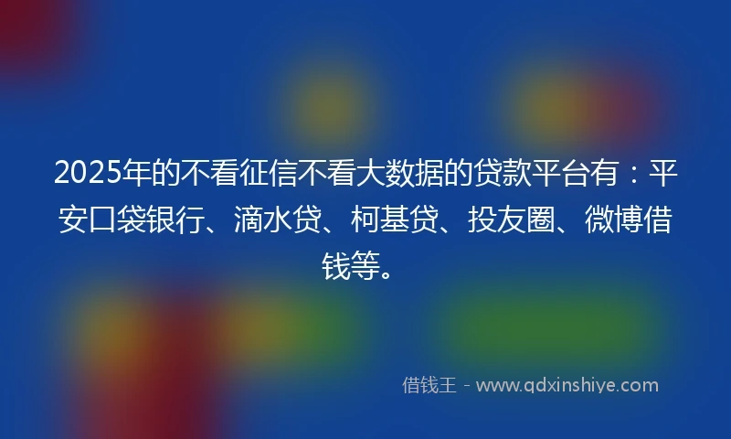 2025年的不看征信不看大数据的贷款平台有：平安口袋银行、滴水贷、柯基贷、投友圈、微博借钱等。