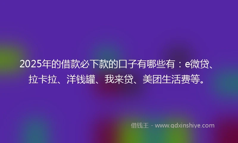 2025年的借款必下款的口子有哪些有：e微贷、拉卡拉、洋钱罐、我来贷、美团生活费等。