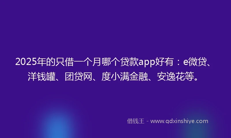 2025年的只借一个月哪个贷款app好有：e微贷、洋钱罐、团贷网、度小满金融、安逸花等。