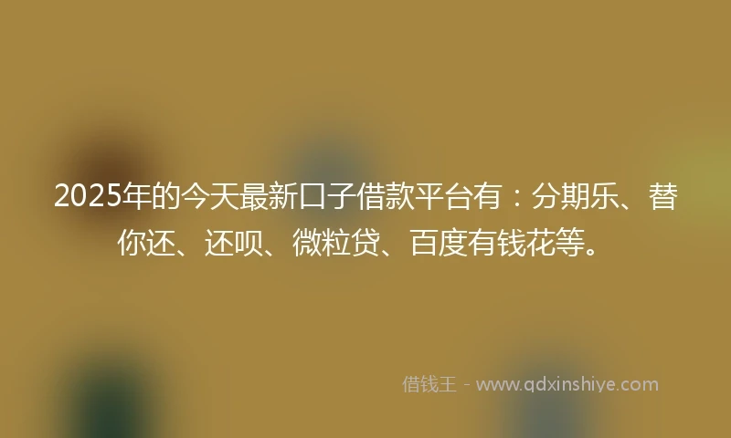 2025年的今天最新口子借款平台有：分期乐、替你还、还呗、微粒贷、百度有钱花等。