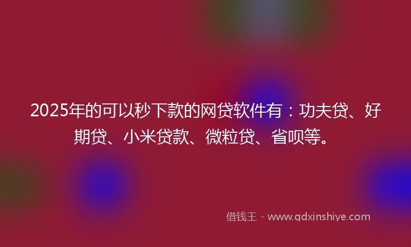 2025年的可以秒下款的网贷软件有：功夫贷、好期贷、小米贷款、微粒贷、省呗等。