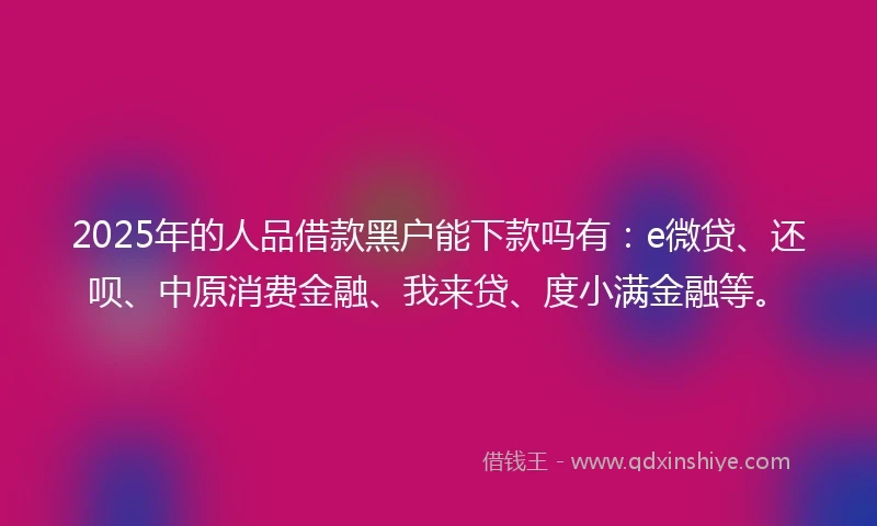 2025年的人品借款黑户能下款吗有：e微贷、还呗、中原消费金融、我来贷、度小满金融等。