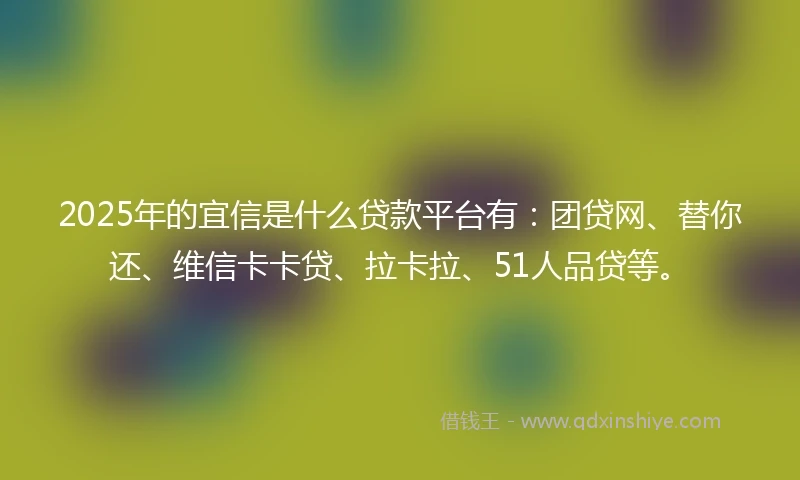 2025年的宜信是什么贷款平台有：团贷网、替你还、维信卡卡贷、拉卡拉、51人品贷等。