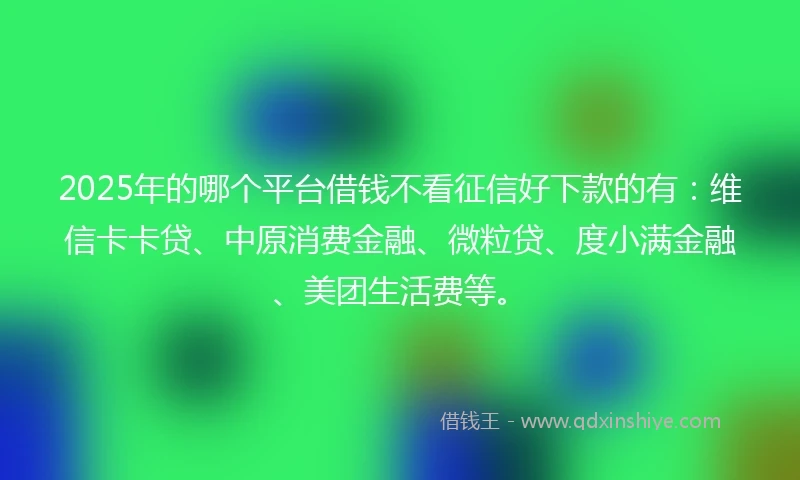 2025年的哪个平台借钱不看征信好下款的有：维信卡卡贷、中原消费金融、微粒贷、度小满金融、美团生活费等。