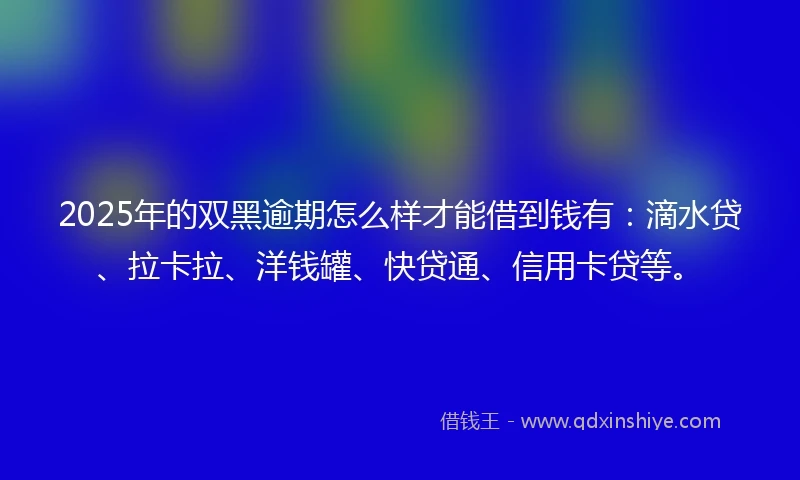 2025年的双黑逾期怎么样才能借到钱有：滴水贷、拉卡拉、洋钱罐、快贷通、信用卡贷等。