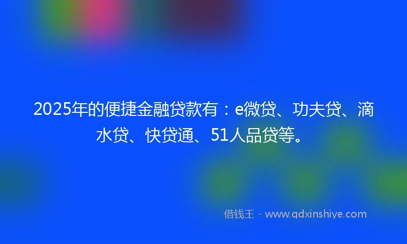 2025年的便捷金融贷款有：e微贷、功夫贷、滴水贷、快贷通、51人品贷等。
