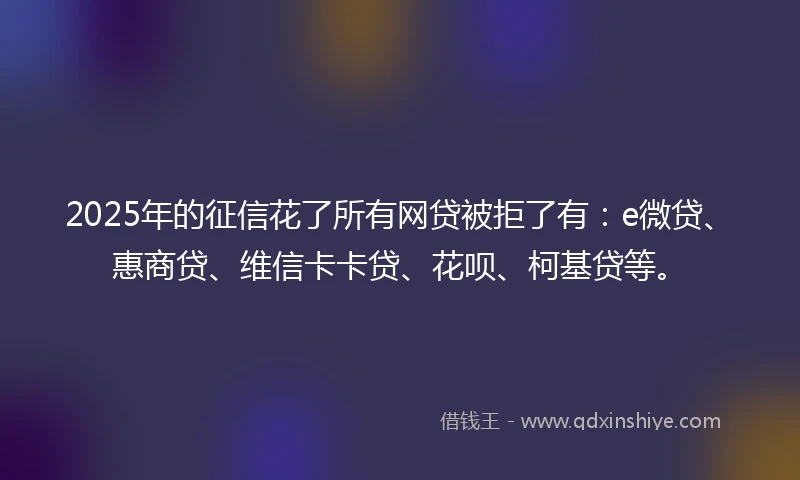 2025年的征信花了所有网贷被拒了有：e微贷、惠商贷、维信卡卡贷、花呗、柯基贷等。