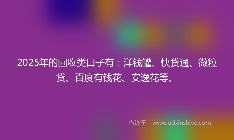 2025年的回收类口子有：洋钱罐、快贷通、微粒贷、百度有钱花、安逸花等。
