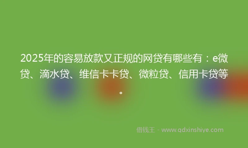2025年的容易放款又正规的网贷有哪些有：e微贷、滴水贷、维信卡卡贷、微粒贷、信用卡贷等。