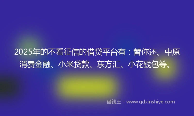 2025年的不看征信的借贷平台有：替你还、中原消费金融、小米贷款、东方汇、小花钱包等。