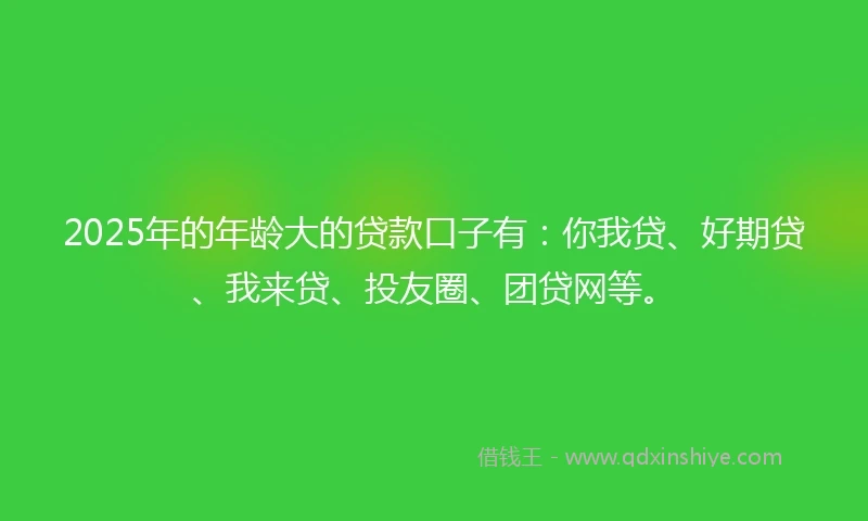 2025年的年龄大的贷款口子有：你我贷、好期贷、我来贷、投友圈、团贷网等。