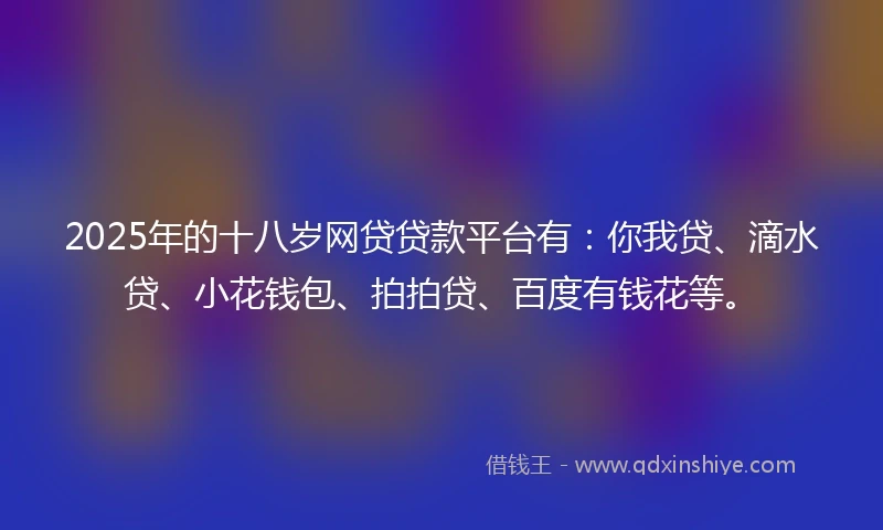 2025年的十八岁网贷贷款平台有：你我贷、滴水贷、小花钱包、拍拍贷、百度有钱花等。