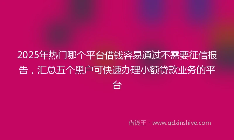 2025年热门哪个平台借钱容易通过不需要征信报告，汇总五个黑户可快速办理小额贷款业务的平台