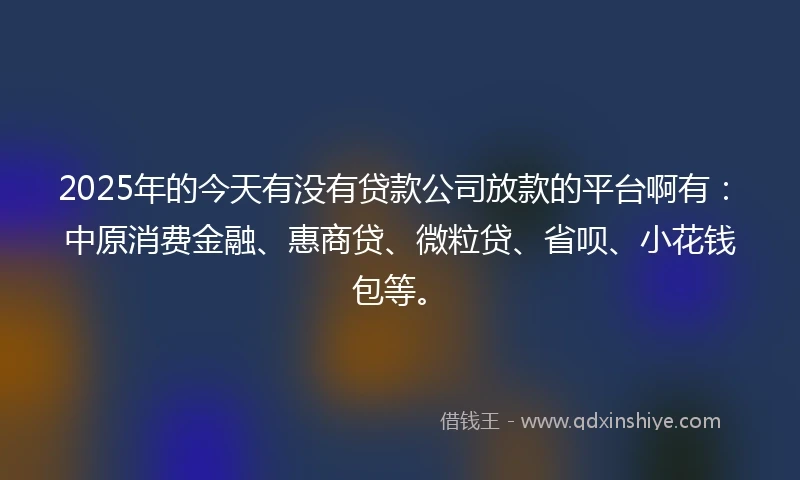 2025年的今天有没有贷款公司放款的平台啊有：中原消费金融、惠商贷、微粒贷、省呗、小花钱包等。