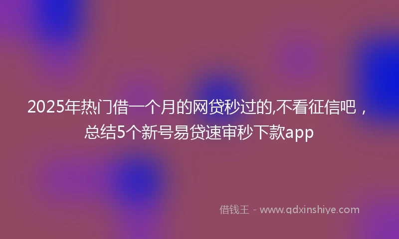 2025年热门借一个月的网贷秒过的,不看征信吧，总结5个新号易贷速审秒下款app