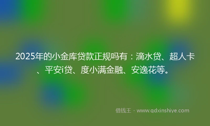 2025年的小金库贷款正规吗有：滴水贷、超人卡、平安i贷、度小满金融、安逸花等。