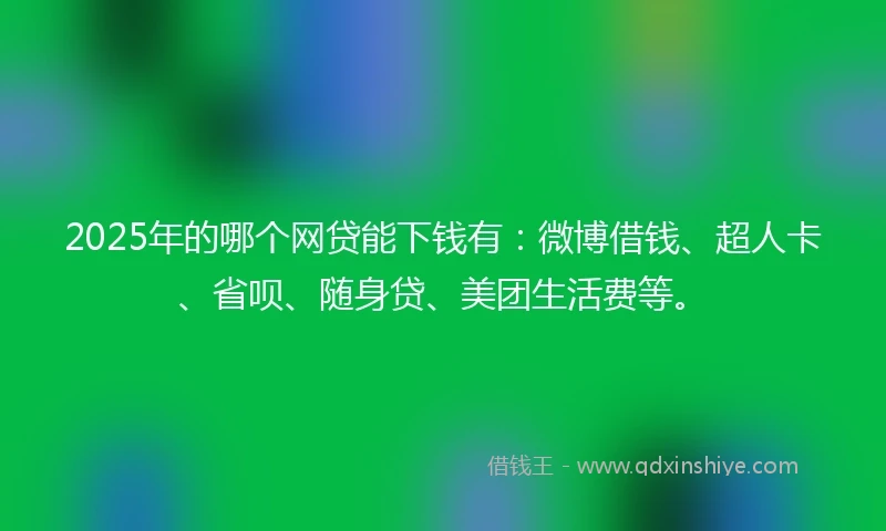 2025年的哪个网贷能下钱有:微博借钱、超人卡、省呗、随身贷、美团生活费等。