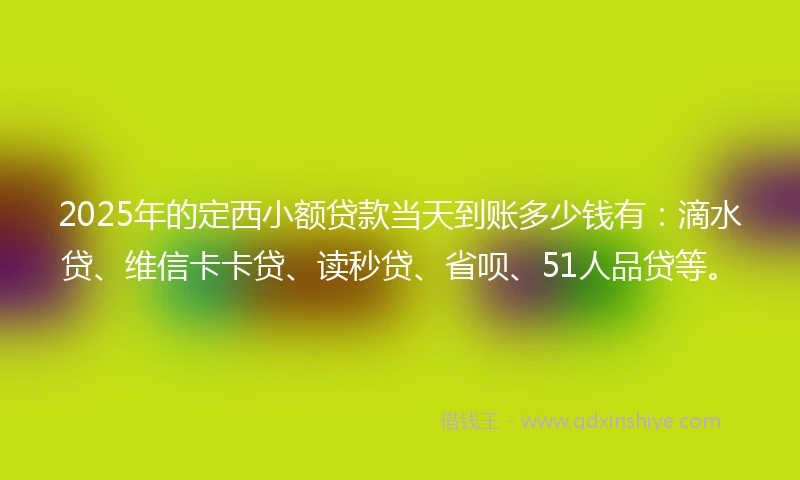 2025年的定西小额贷款当天到账多少钱有：滴水贷、维信卡卡贷、读秒贷、省呗、51人品贷等。