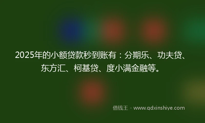 2025年的小额贷款秒到账有：分期乐、功夫贷、东方汇、柯基贷、度小满金融等。
