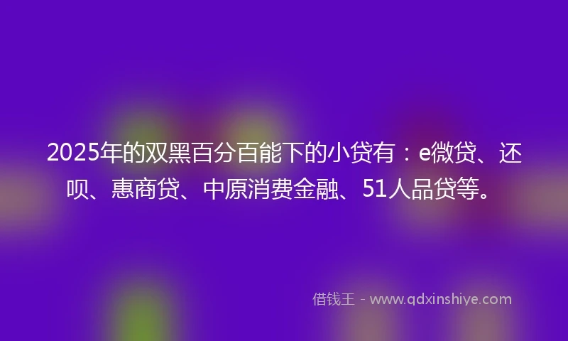 2025年的双黑百分百能下的小贷有：e微贷、还呗、惠商贷、中原消费金融、51人品贷等。